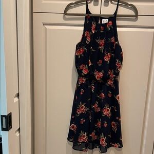 Blue Rain Navy and Red Floral Midi Dress